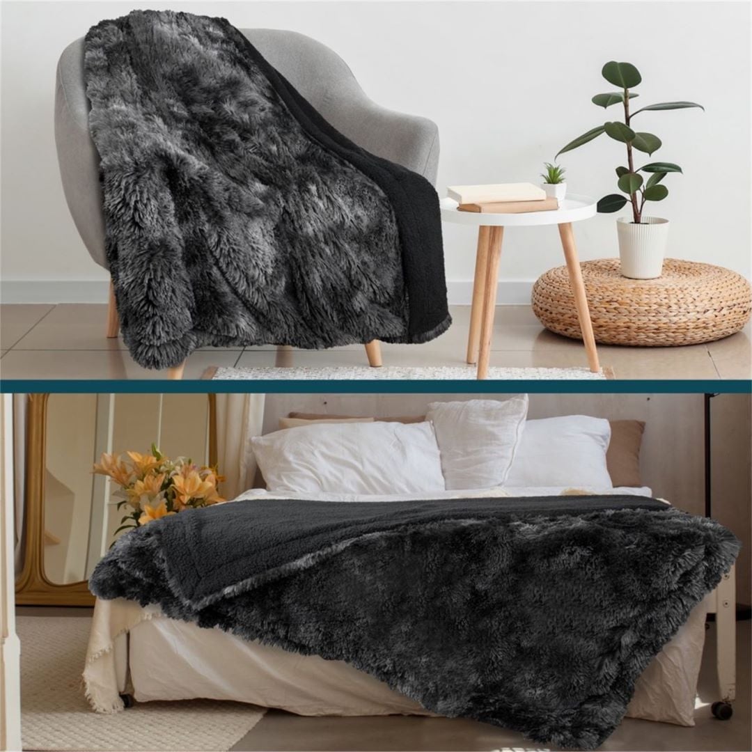 Soft Fluffy Faux Fur Bed Blanket, Tie-Dye-image