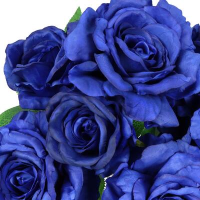 Set of 2 Royal Blue Artificial Grand Rose Flower Stem Bush Bouquet 22in - 22" L x 12" W x 12" DP