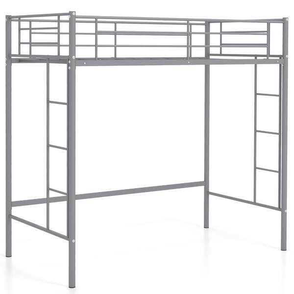 slide 2 of 30, Costway Twin Size Loft Bed Heavy Duty Metal Loft Bed Frame with Safety
