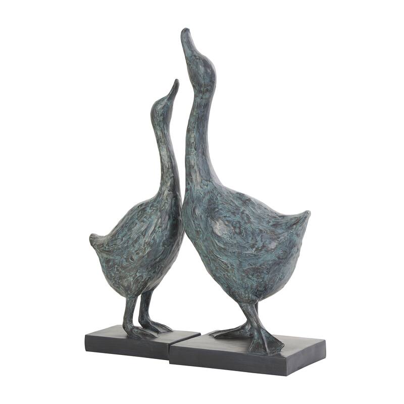 Blue Resin Bird Decorative Sculpture with Abstract Texturing (Set of 2)