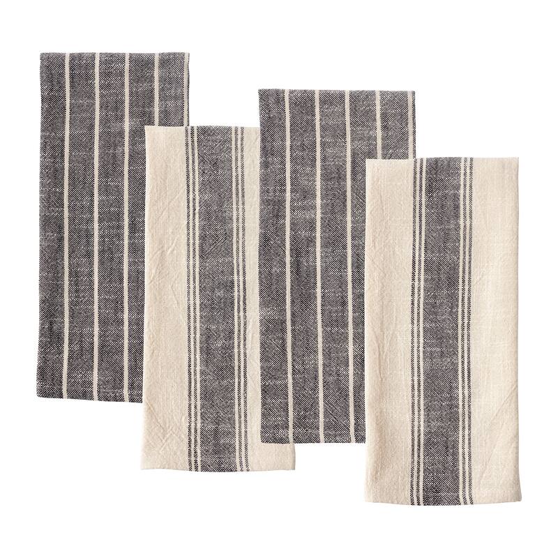 KAF Home Monaco Natural Rustic Slubbed Kitchen Towels, 18" x 28" - Set of 4 - 18" x 28" - Black