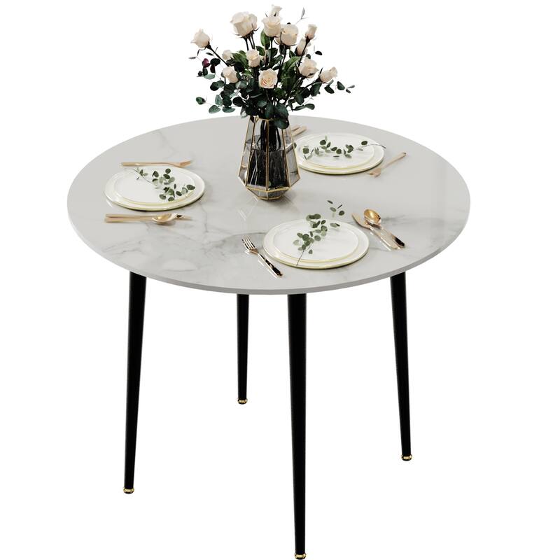 Metal Frame 4 Legs Round Dining Table Heavy Duty Sintered Stone Top - 31.5"