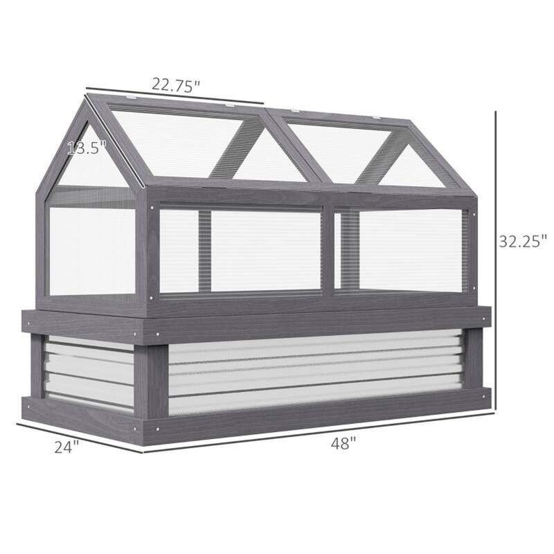 Grey Fir Wood Galvanized Steel Polycarbonate Mini Greenhouse with Roof