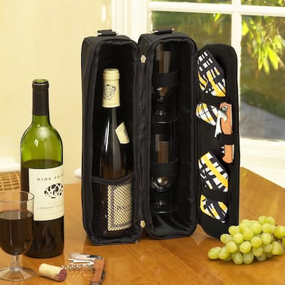 Picnic at Ascot - Deluxe Insulated Wine Tote with 2 Wine Glasses, Napkins and Corkscrew - Black/Paris