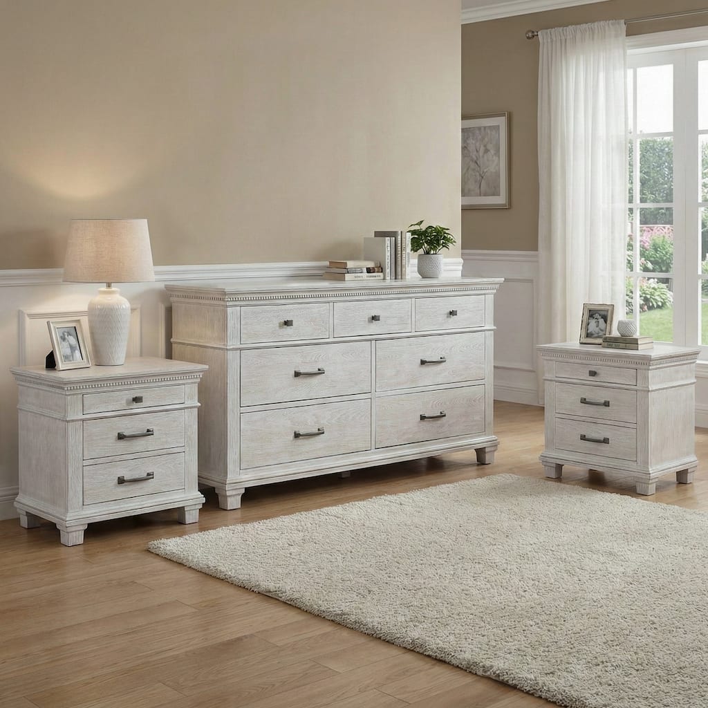 Furniture of America Eleanor 3-Piece Weathered Grey Wood Dresser and 2-Nightstand Bedroom Set