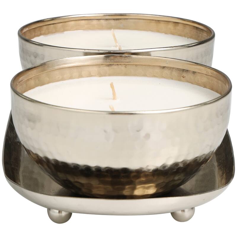 Gold or Copper or Silver Metal Scented Hammered 12 oz 2 Wick Candle with White Wax (Set of 2)