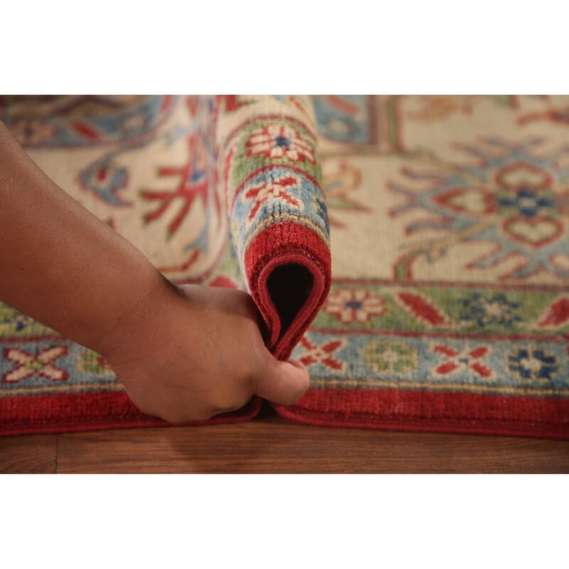 Red Geometric Kazak Area Rug Handmade Wool Carpet - 7'11" x 9'11"