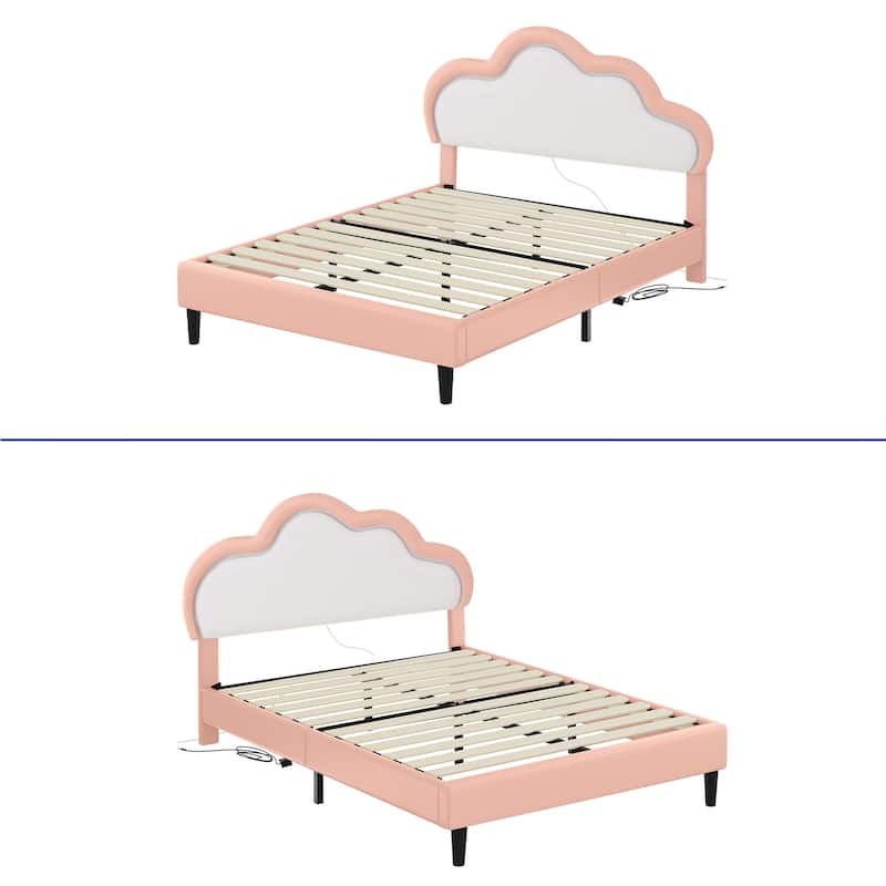 Moasis PU Adjustable Cloud Headboard Bed Frame Platform with LED