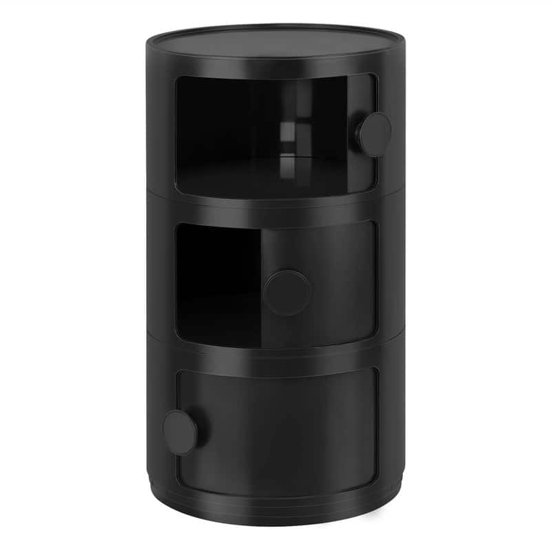 Sliding Barrel Modern Bedroom Nightstand - Black