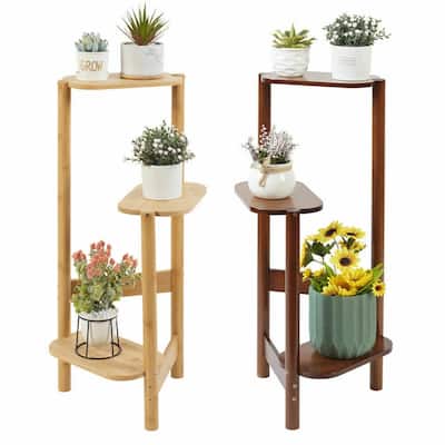 3 Tier Bamboo Tall Corner Plant Rack Garden