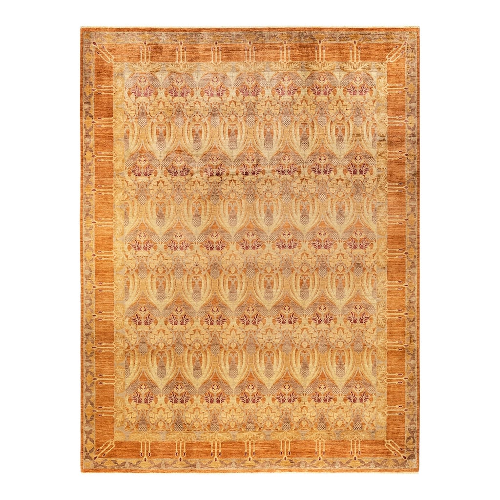 Overton Hand Knotted Wool Vintage Inspired Modern Contemporary Arts & Crafts Brown Area Rug - 9' 10" x 12' 10"