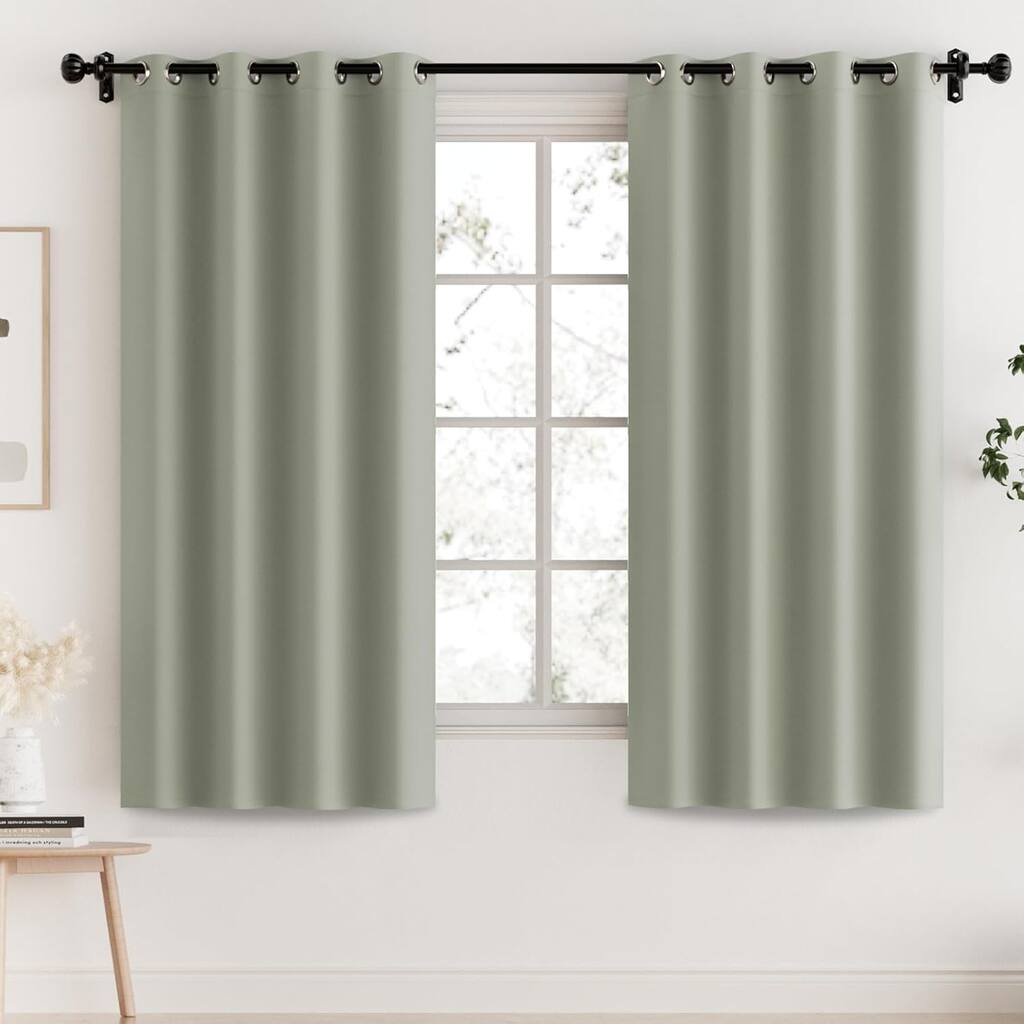100% Blackout Curtains for Bedroom Thermal Insulated Blackout Curtains 63 inch Length Heat and Full Light Blocking Curtains