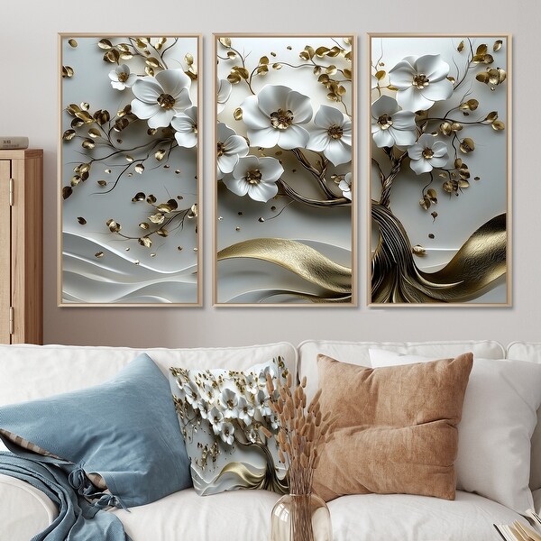 Designart - White Gold Cherry Blossom Tree Gardens I - Cherry