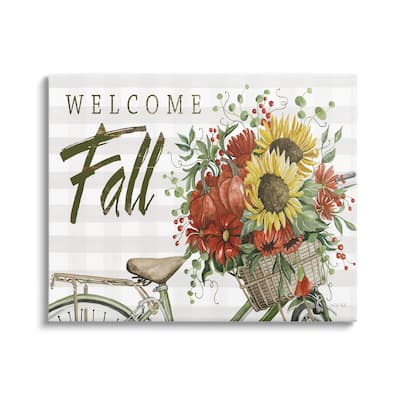 Stupell Industries Welcome Fall Autumnal Flower Assortment Bicycle Basket Canvas Wall Art, Design by Cindy Jacobs