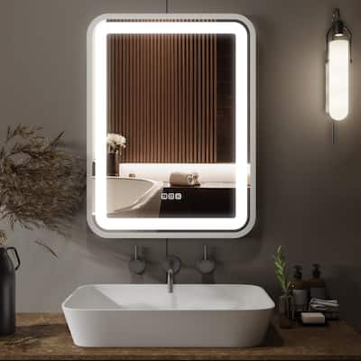 Silver Glass LED Vanity Mirror with Defog, Dimmable Lights and Memory - 36" W x 28" H