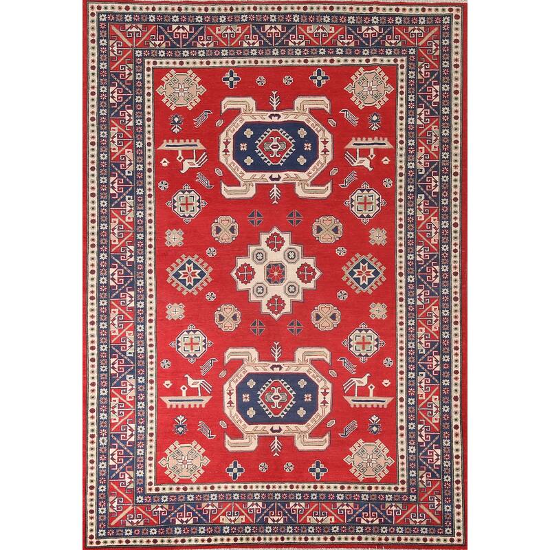 Red Kazak Area Rug Hand-Knotted Wool Carpet - 6'8" x 9'3"