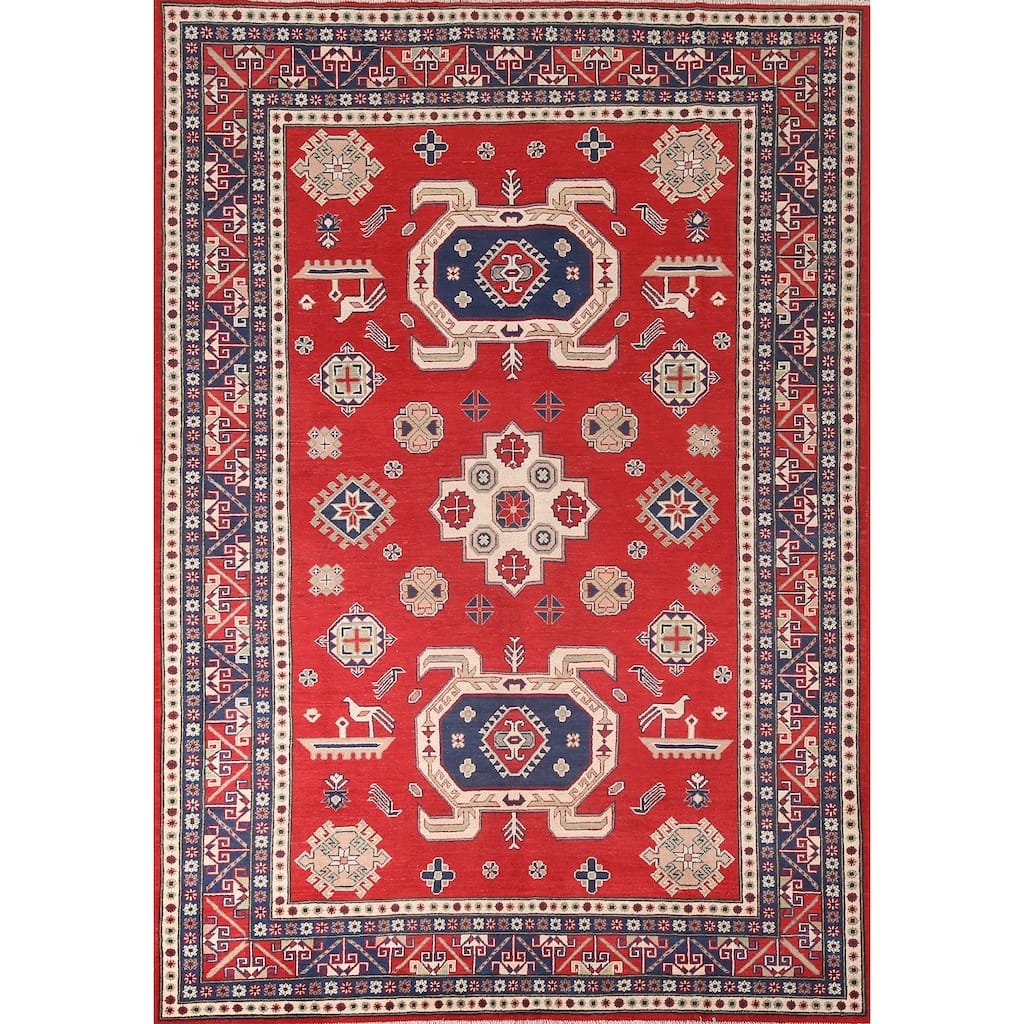 Red Kazak Area Rug Hand-Knotted Wool Carpet - 6'8" x 9'3"