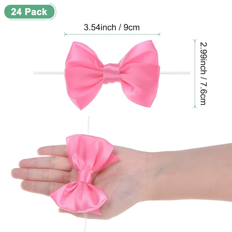 24-Pack Satin Ribbon Twist Tie Bows 3x3.6" Bow Twist for Craft