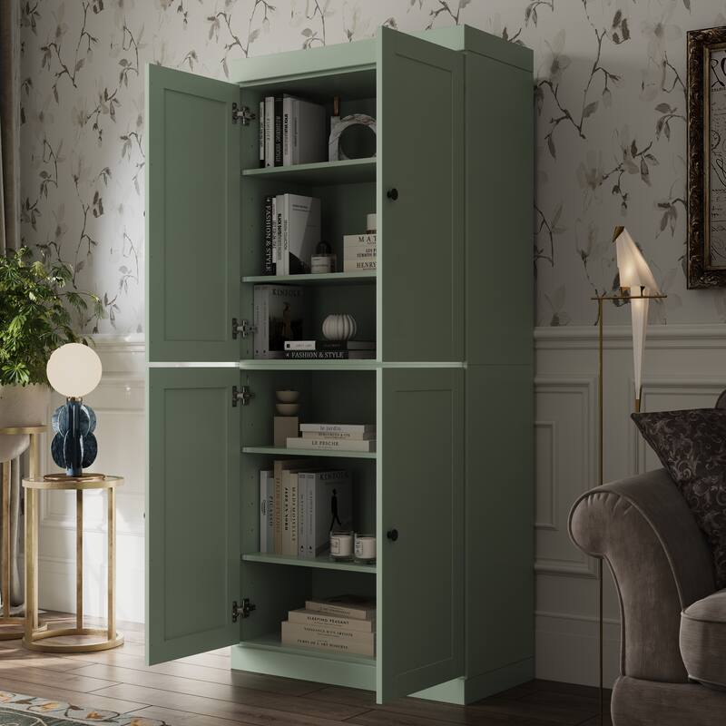 Palace Imports 100% Solid Wood 6-Shelf Bookcase with Shaker Doors and Adjustable Shelves - Sage