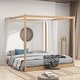 preview thumbnail 1 of 12, King Size Wooden Canopy Bed w/ Support Legs Upholstered Platform Bed Frame No Box Spring Needed, Easy Assembly Floor Bed Khaki