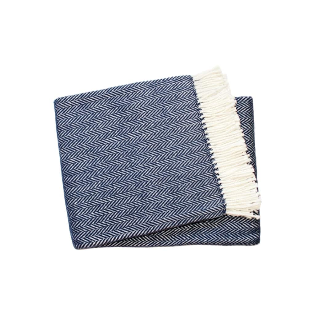 HomeRoots " X 55" Navy Blue And White Cotton Blend Woven Herringbone Plush Throw Blanket with Tassels
