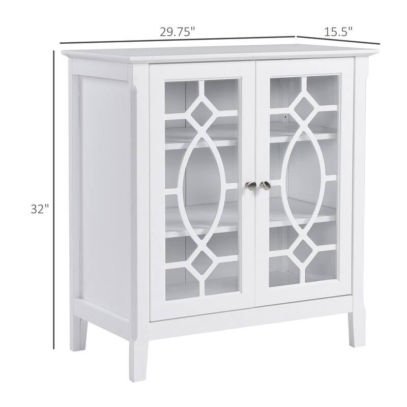 White MDF and Glass Storage Cabinet Sideboard with Adjustable Shelves - 29.75" W x 15.5" D x 32" H