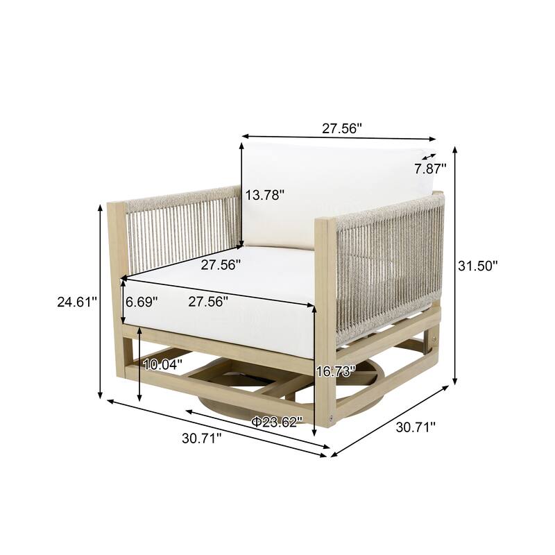 Christopher Knight Home - Coastal Outdoor Acacia Wood Swivel Club Chair with Thick Cushion