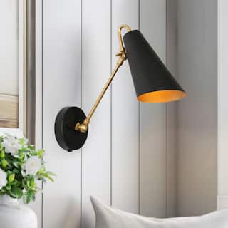 Modern Metal 1-Light Black Gold Swing Arm Light Plug-in/ Hardwired Adjustable Wall Sconces - 4.7 " L × 16.1 " W × 11.8 " H