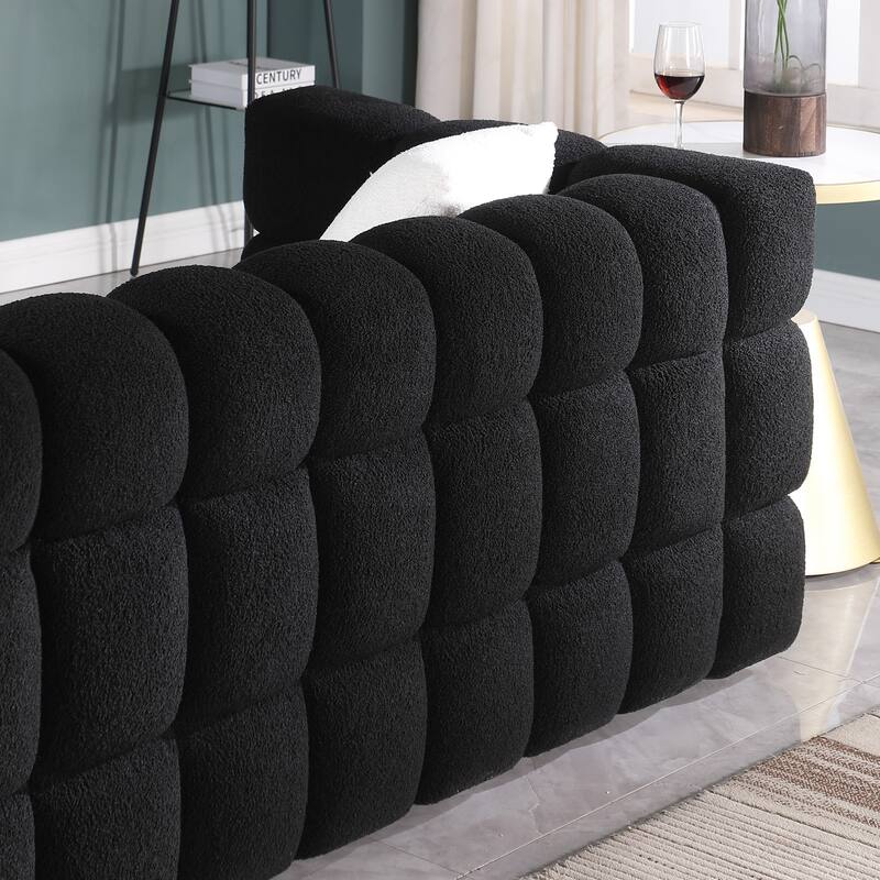 84.3" Boucle Marshmallow Sofa - 3-Seater with 35.8" Deep Seat, Ergonomic Design for US Homes and 2 Pillows