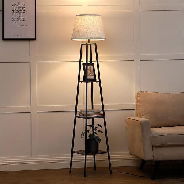 Modern Shelf Floor Lamp with 4tier Shelves Wooden Shelf Light 1