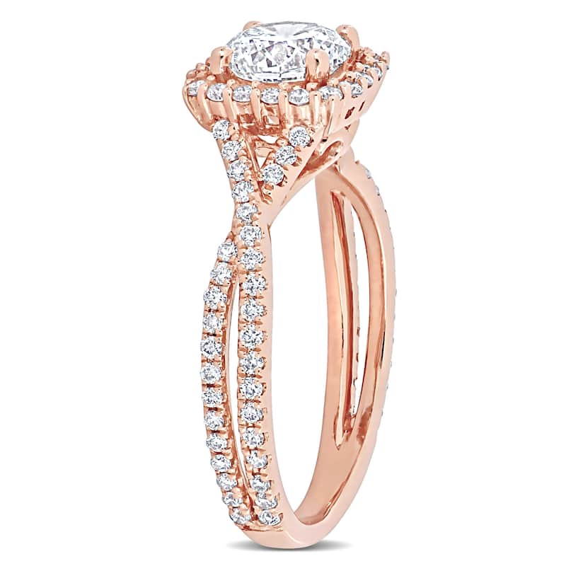 Miadora 1 1/2ct TDW Diamond Crossover Halo Engagement Ring in 14k Rose Gold