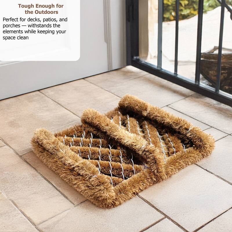 Heavy-Duty Boot Scraper Brush Natural Coir Bristles on Durable Wire Frame for Outdoor Mud and Dirt Removal, 12x14"