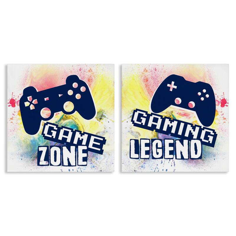 Stupell Retro Splatter Game Phrases Canvas Wall Art Design By Marcus Prime (Set of 2) - 24 x 24