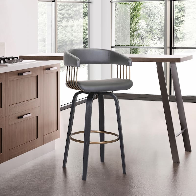 Topanga Modern Swivel Bar Stool, Upholstered Counter Height Chair with Bentwood Legs