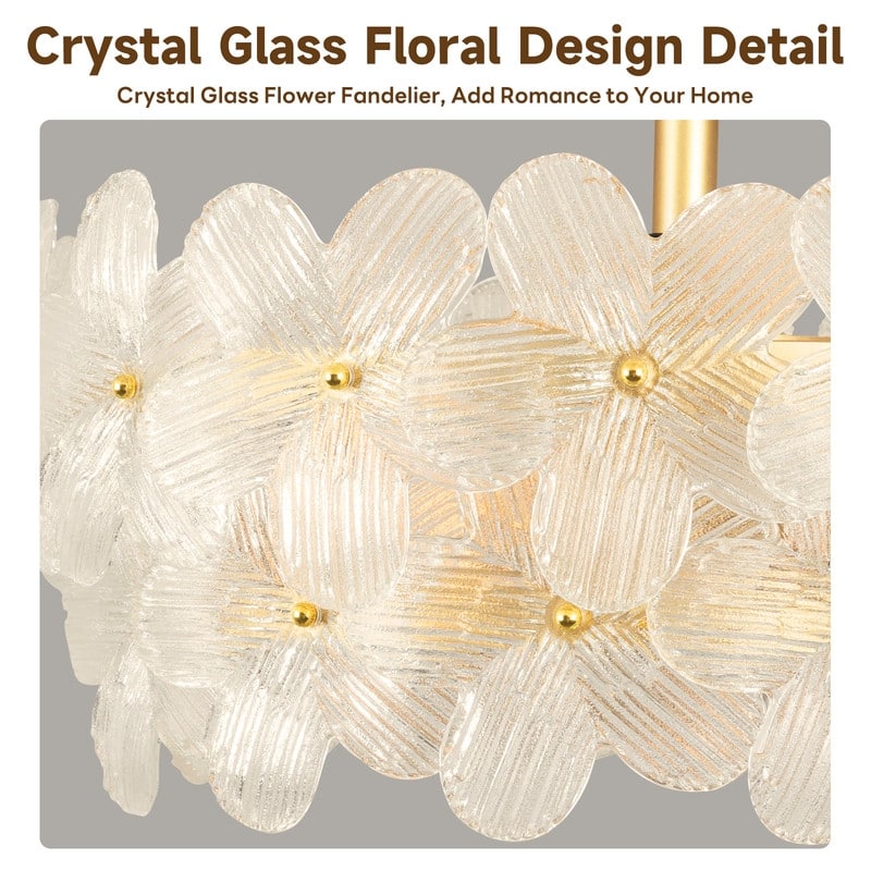 22 in. Indoor Gold Glass Flower Ceiling Fan with Light, Caged Fandelier with Remote Control, 6 Speeds for Bedroom
