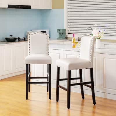 Glitzhome Set of 4 45"H PU Riveted Upholstered Pub/ Bar chairs Bar Stools