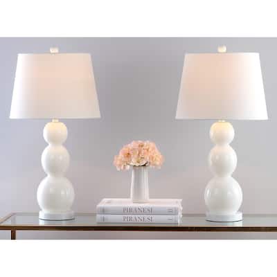 SAFAVIEH Lighting 28-inch Jayne Three Sphere Glass White Table Lamp (Set of 2) - 14"x14"x26.5"
