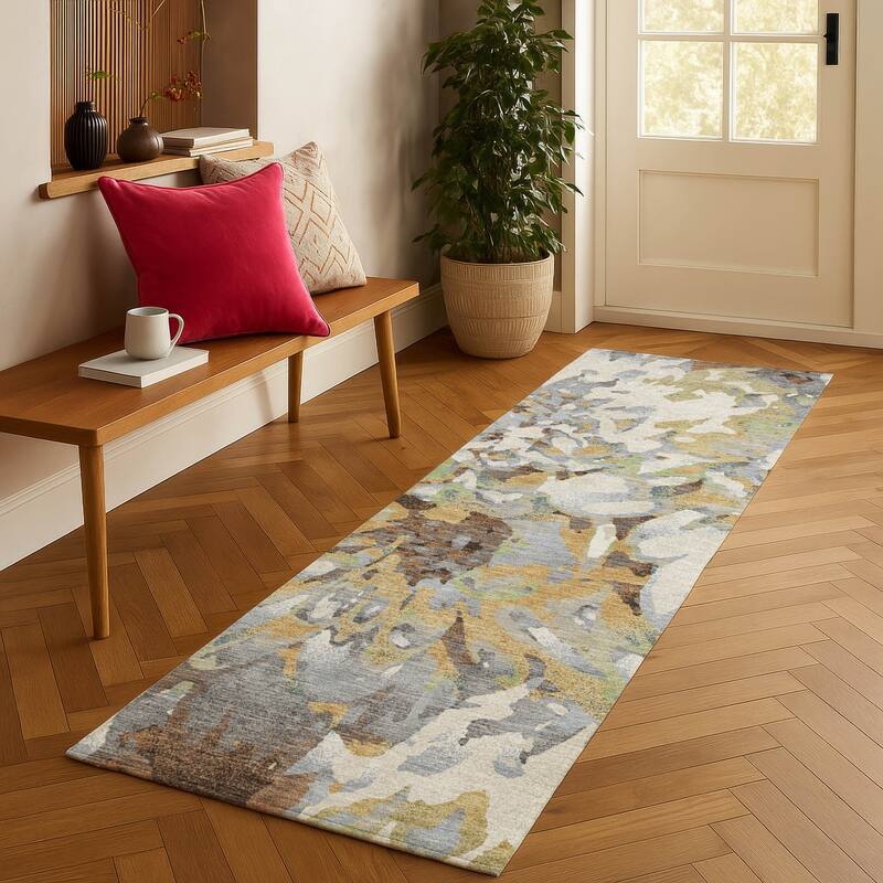 Machine Washable Indoor/ Outdoor Abstract Floral Chantille Rug