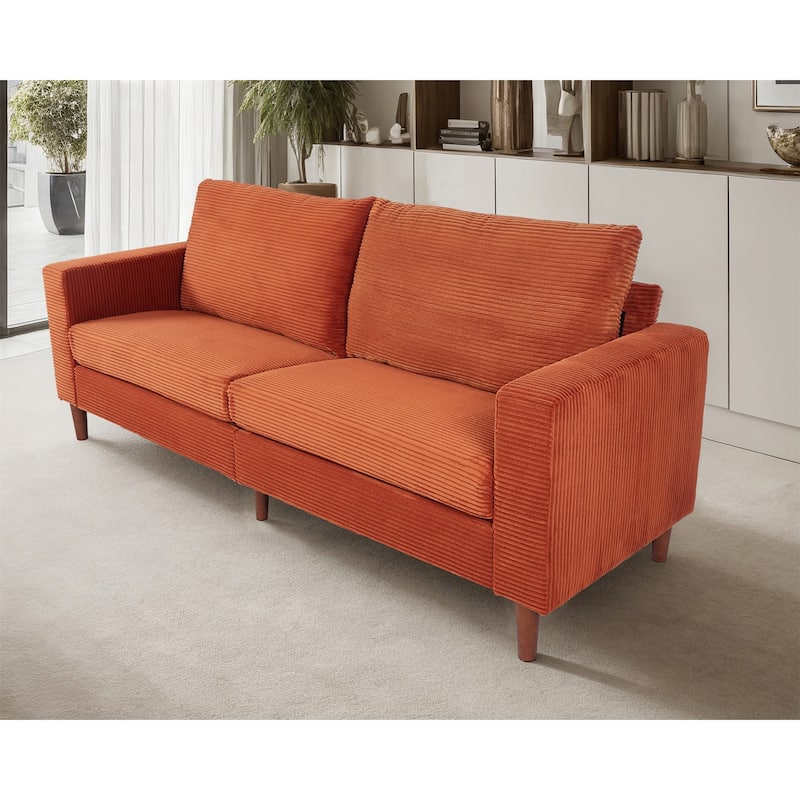 82 Inch Sofa, Comfy Sofa Couch Extra Deep Seats, Corduroy Couch for Living Room Loveseat Removable Sofa Cover Cushions - Orange