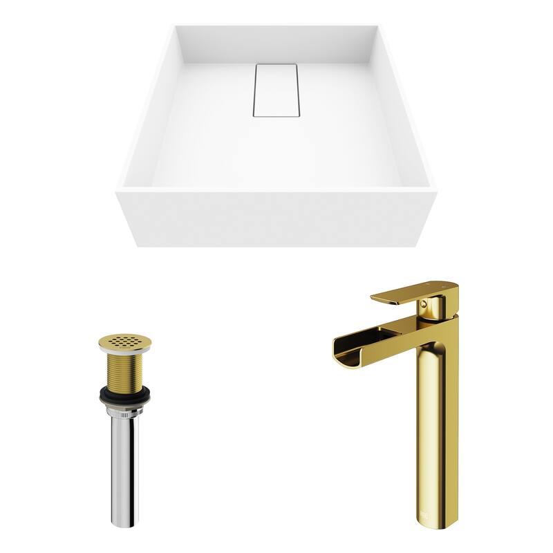 VIGO Bryant 15"L x 15"W MatteStone Vessel Sink and Amada 10"H Faucet Set