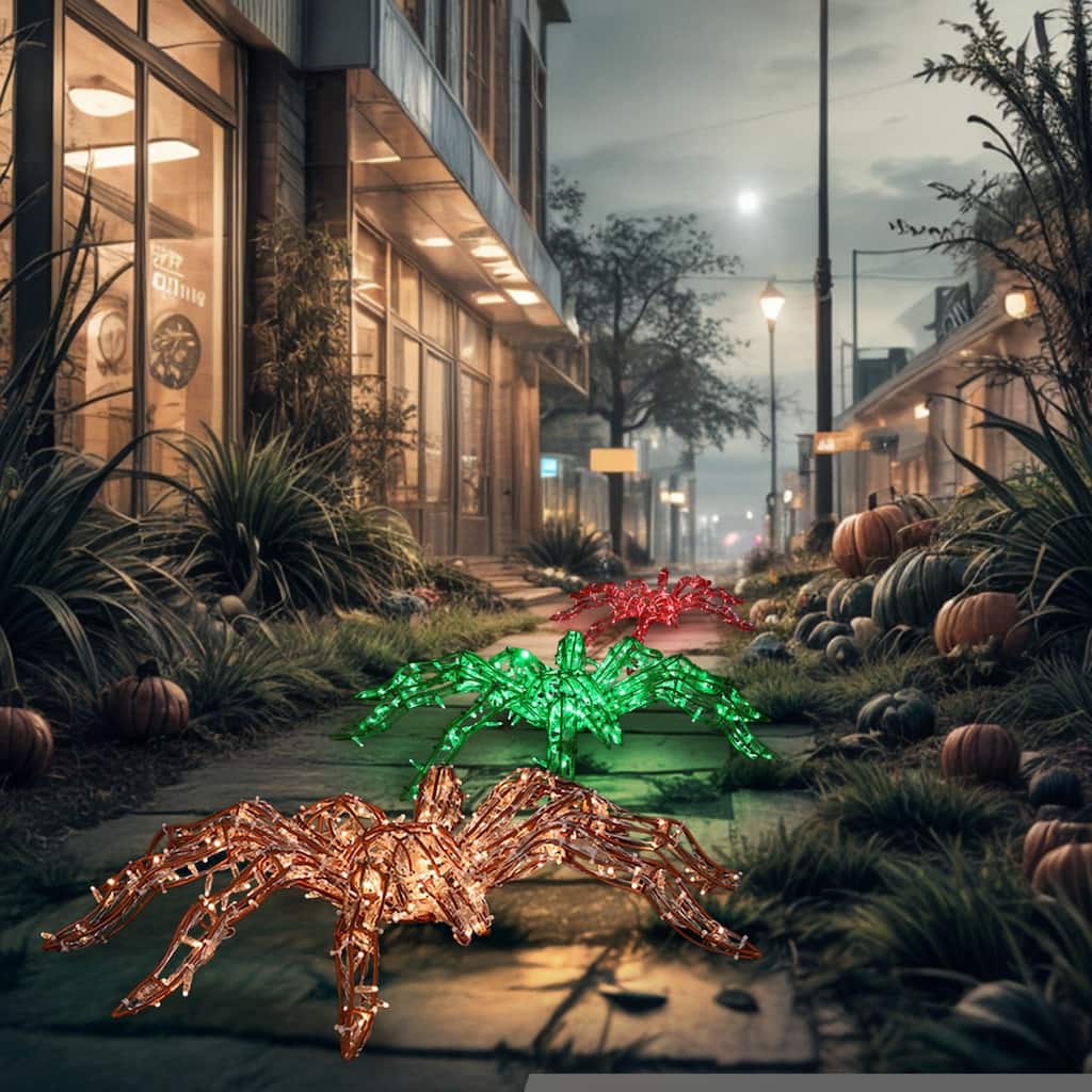 LED Lighted Aluminum Spider Outdoor Halloween Statue - 44" - Red