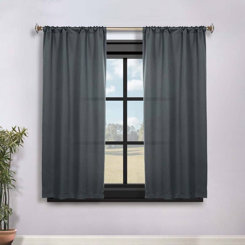 Superior Solid Machine Washable Room Darkening Semi-Blackout Curtains, Set of 2 - 36" x 63" - Grey
