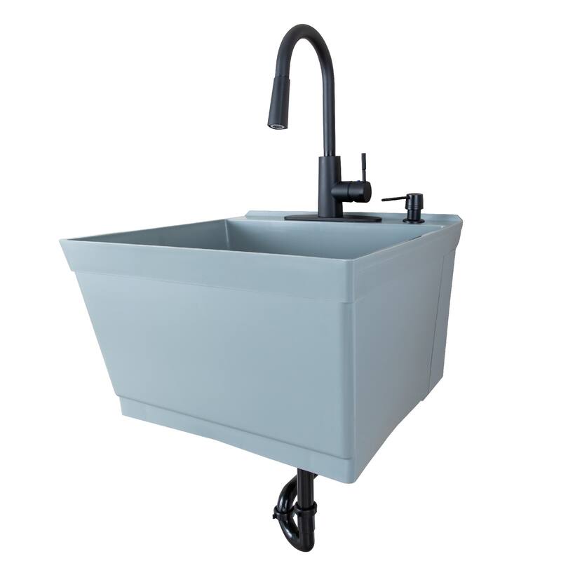 TEHILA 19-Gallon Wall-mounted Utility Sink 22.88 in. W Laundry Tub with Pull-down Faucet - Grey