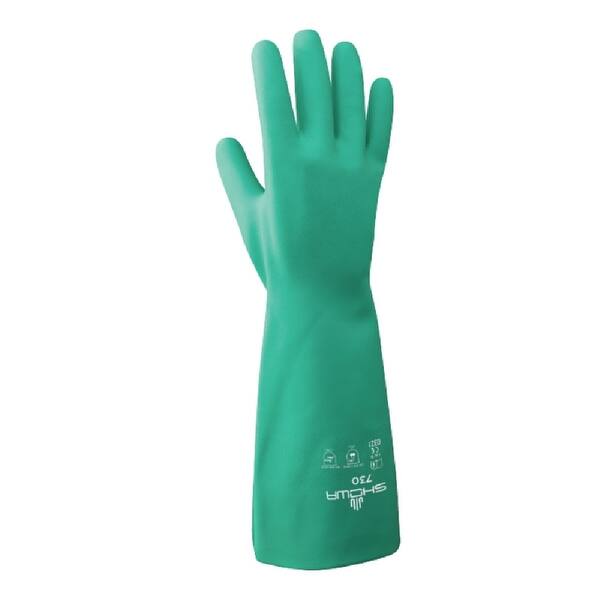 Showa 73008.RT Unisex Nitrile Chemical Gloves, Green, Size M Bed