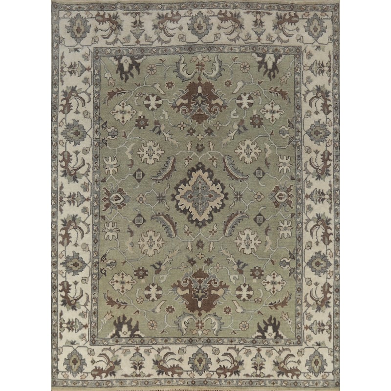 Green Floral Oushak Indian Area Rug Handmade Wool Carpet - 8'2" x 9'8"