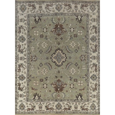 Green Floral Oushak Indian Area Rug Handmade Wool Carpet - 8'2" x 9'8"