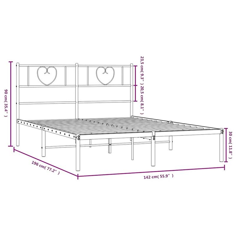 vidaXL Full Metal Bed Frame with Headboard, Black, No Mattress - 77.2" x 55.9" x 35.4"