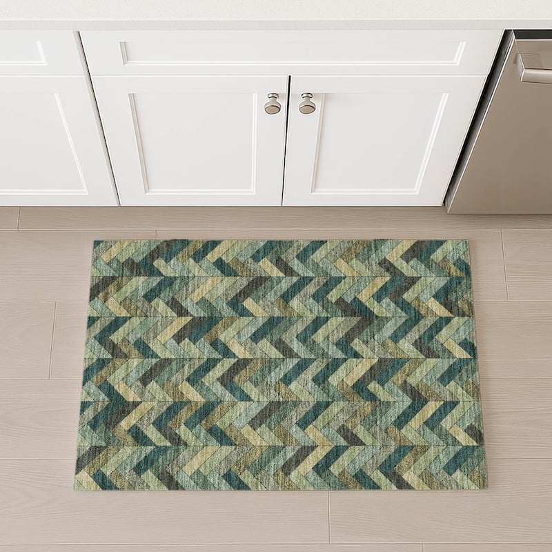 Machine Washable Indoor/ Outdoor Modern Chevron Chantille Rug