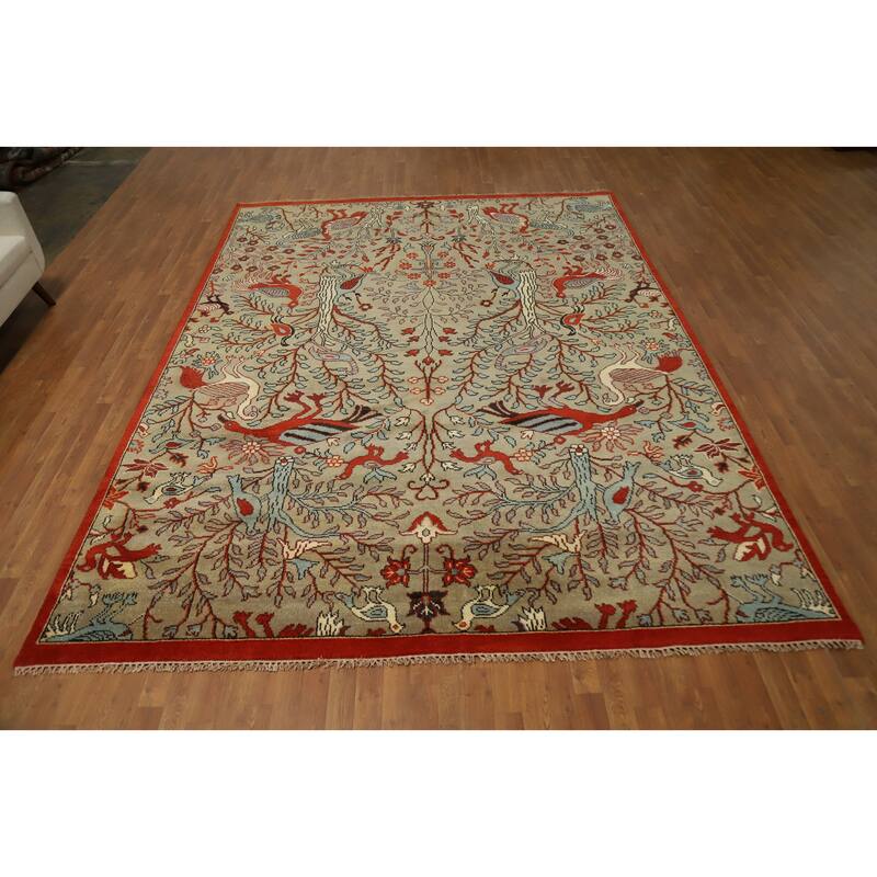 Hand Knotted Oriental 100% Wool Carpet Traditional All-Over Greys & Charcoal Ziegler Area Rug - 11' 10'' X 8' 11''