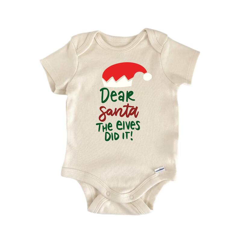 Dear Santa The Elves Did It - Baby Boy Girl Clothes Bodysuit Funny Cute Newborn - Natural - 0-3M